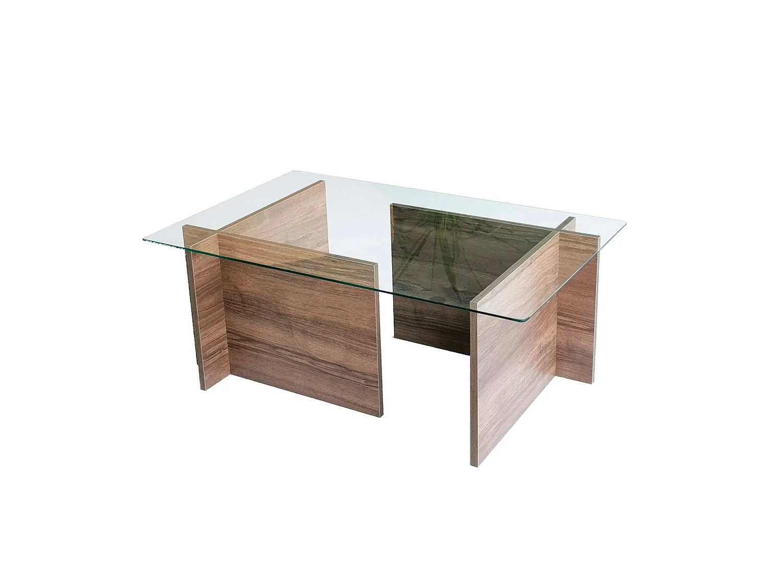Tables basses rhin design en verre trempé en couleur nogal. 105x40x65cm