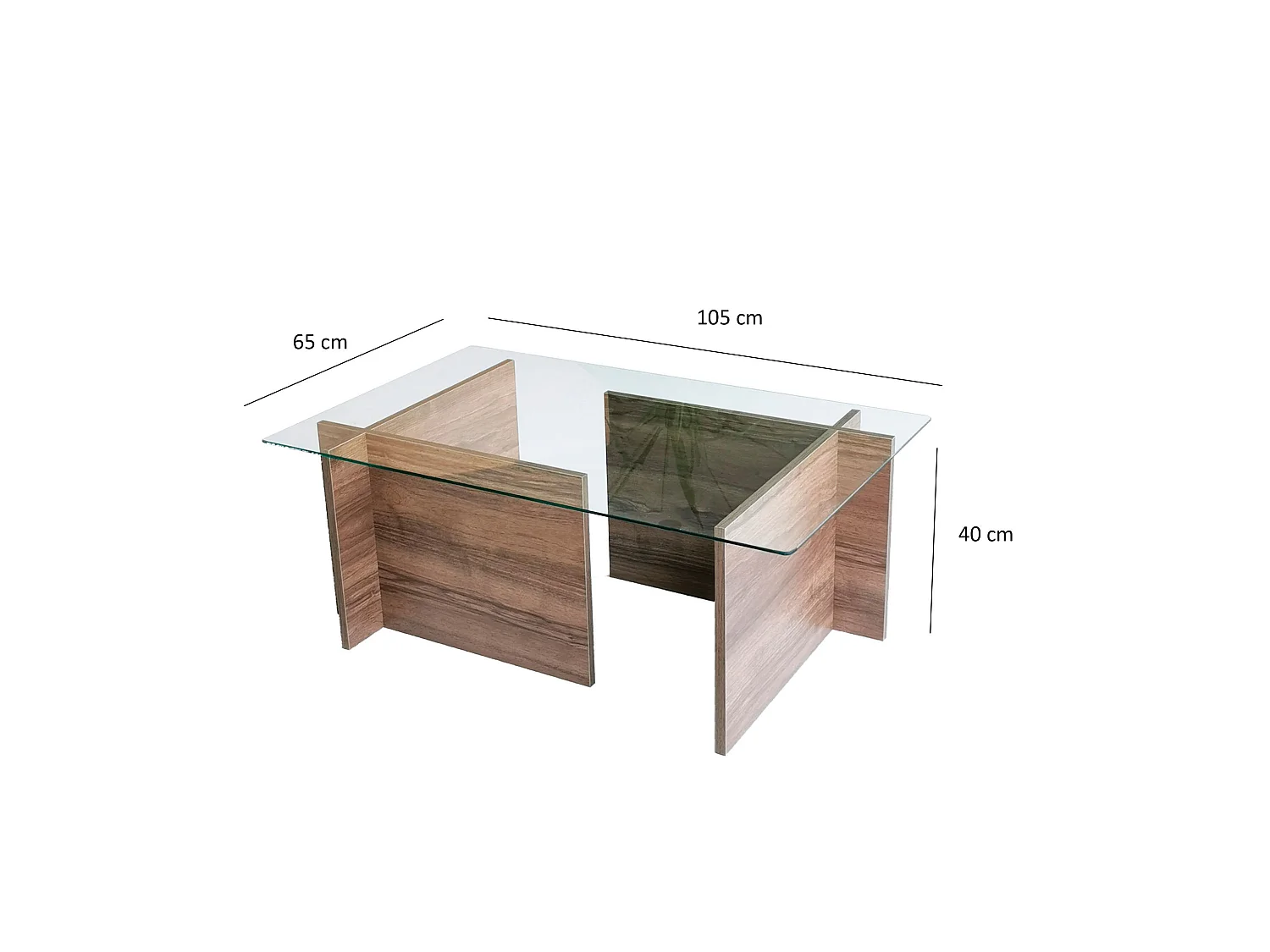 Tables basses rhin design en verre trempé en couleur nogal. 105x40x65cm