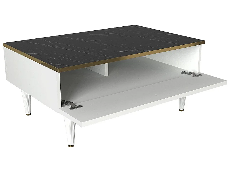 Table d’appoint tamesis design panneau de particules plaqué mélaminé en couleur blanc or noir. 90x60x42,3cm