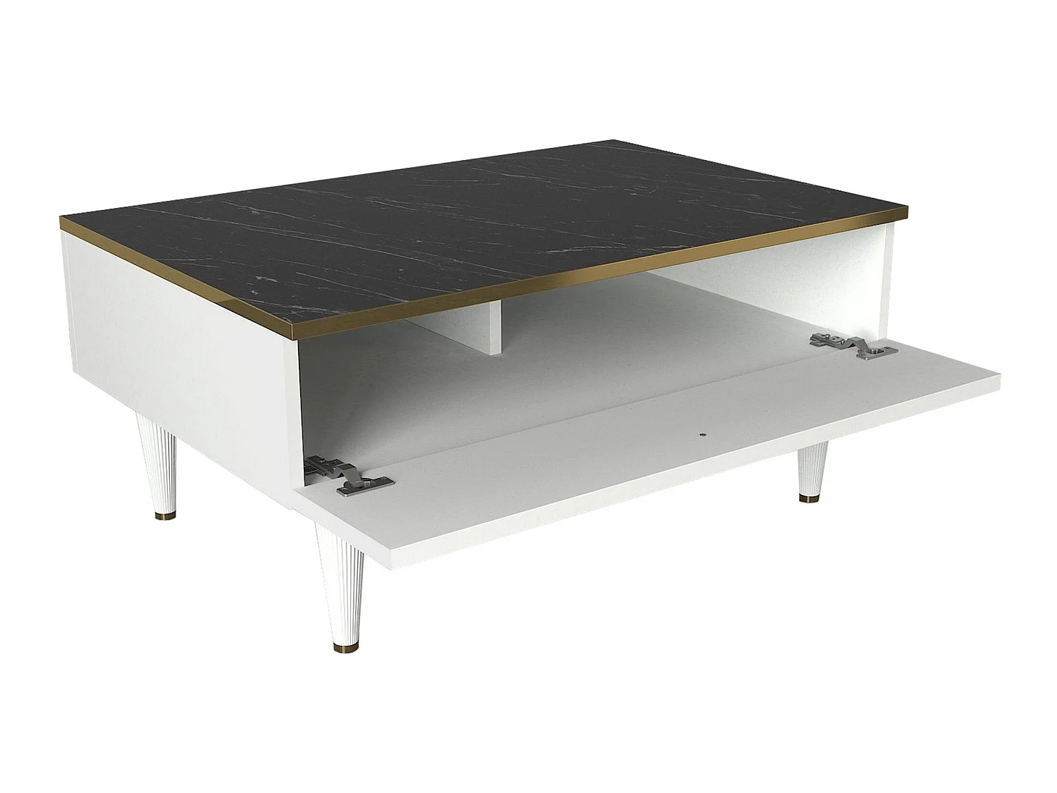 Table d’appoint tamesis design panneau de particules plaqué mélaminé en couleur blanc or noir. 90x60x42,3cm