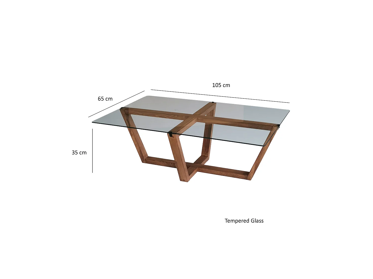 Tables basses rhin design en verre trempé en couleur nogal. 105x35x65cm