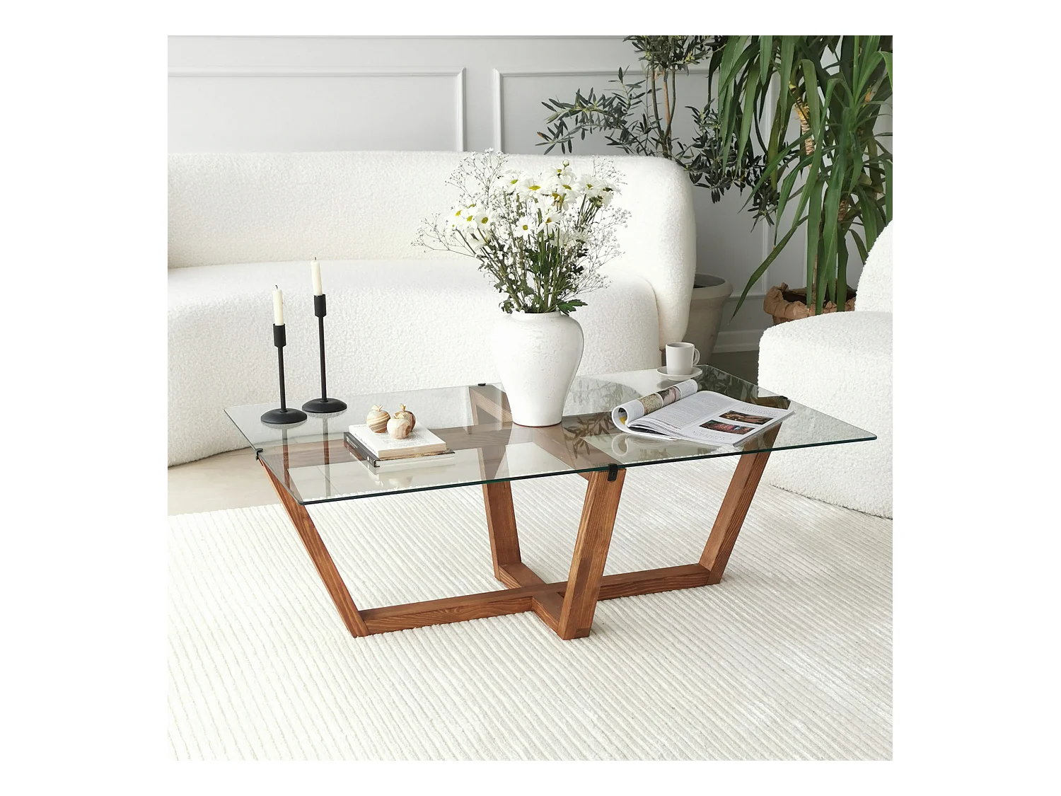 Tables basses rhin design en verre trempé en couleur nogal. 105x35x65cm