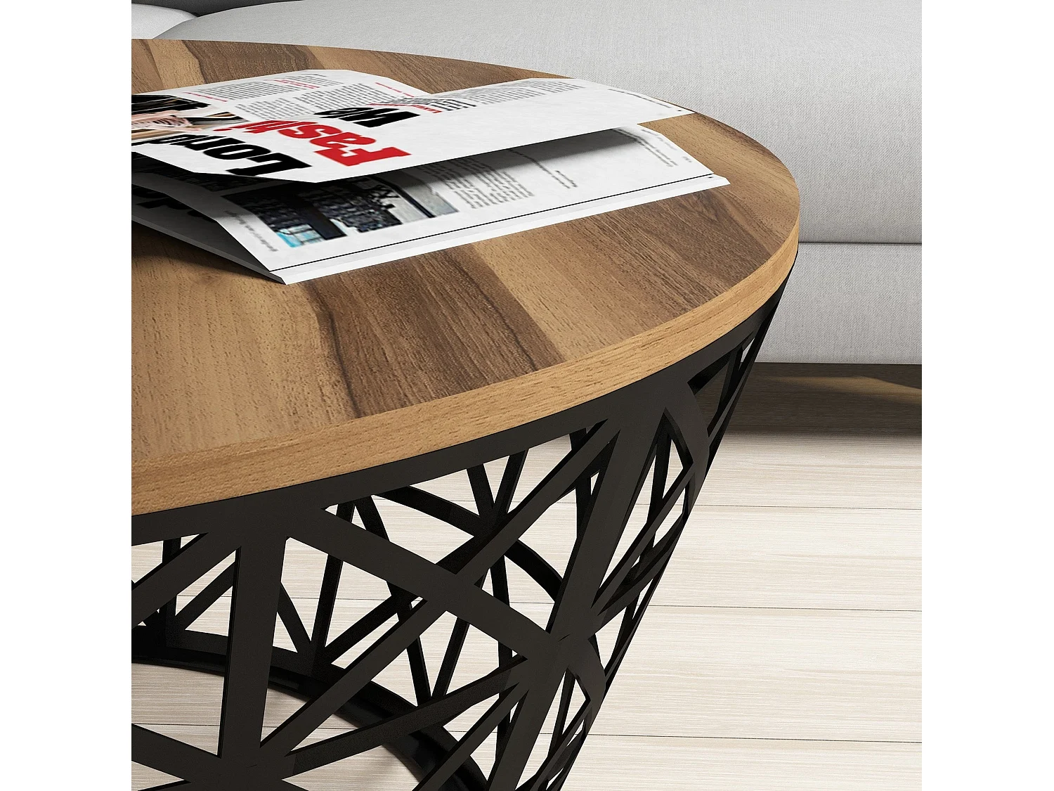 Table d’appoint ganges design panneau de particules plaqué mélaminé en couleur nogal noir. 90x90x38cm