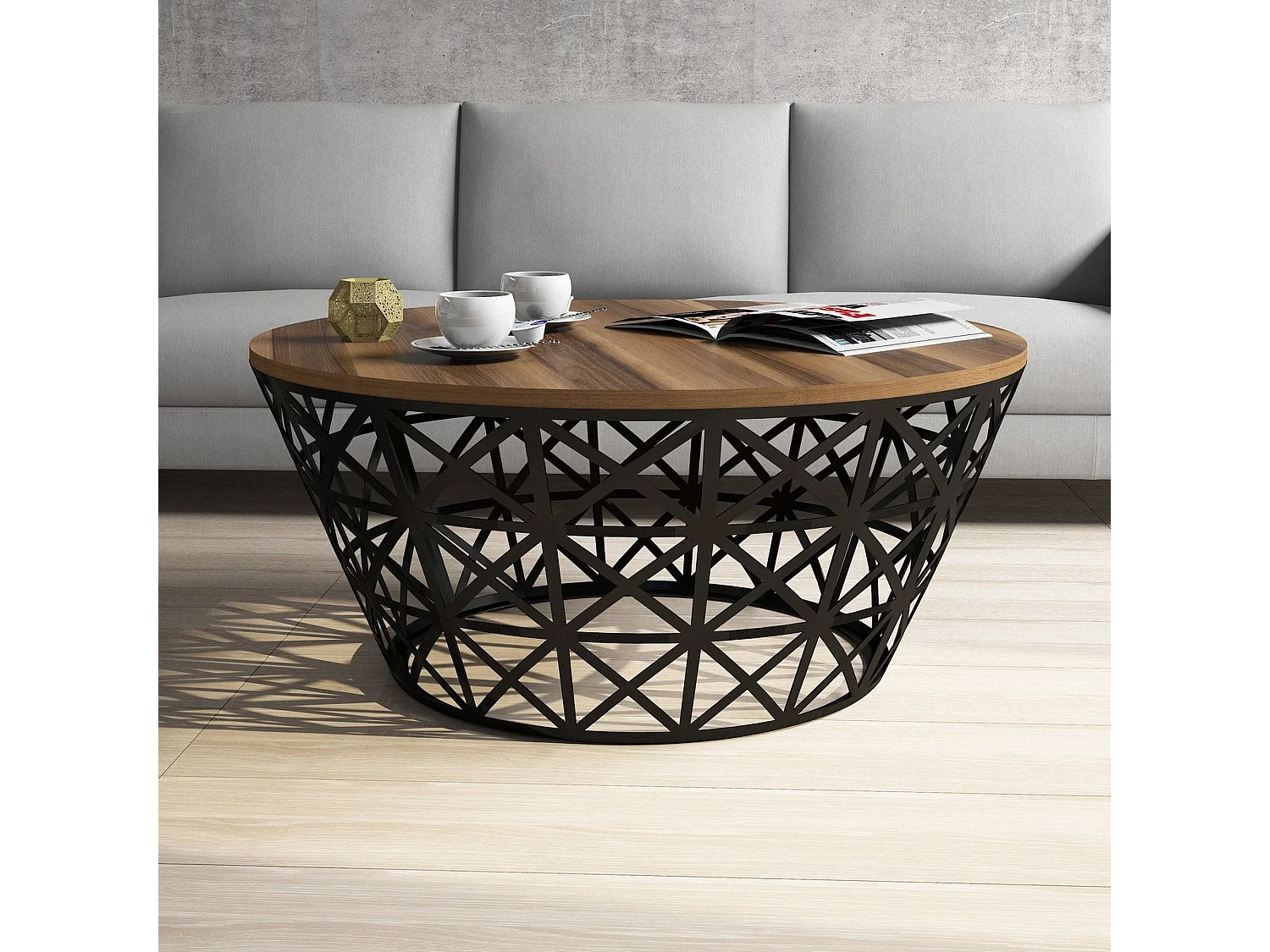 Table d’appoint ganges design panneau de particules plaqué mélaminé en couleur nogal noir. 90x90x38cm