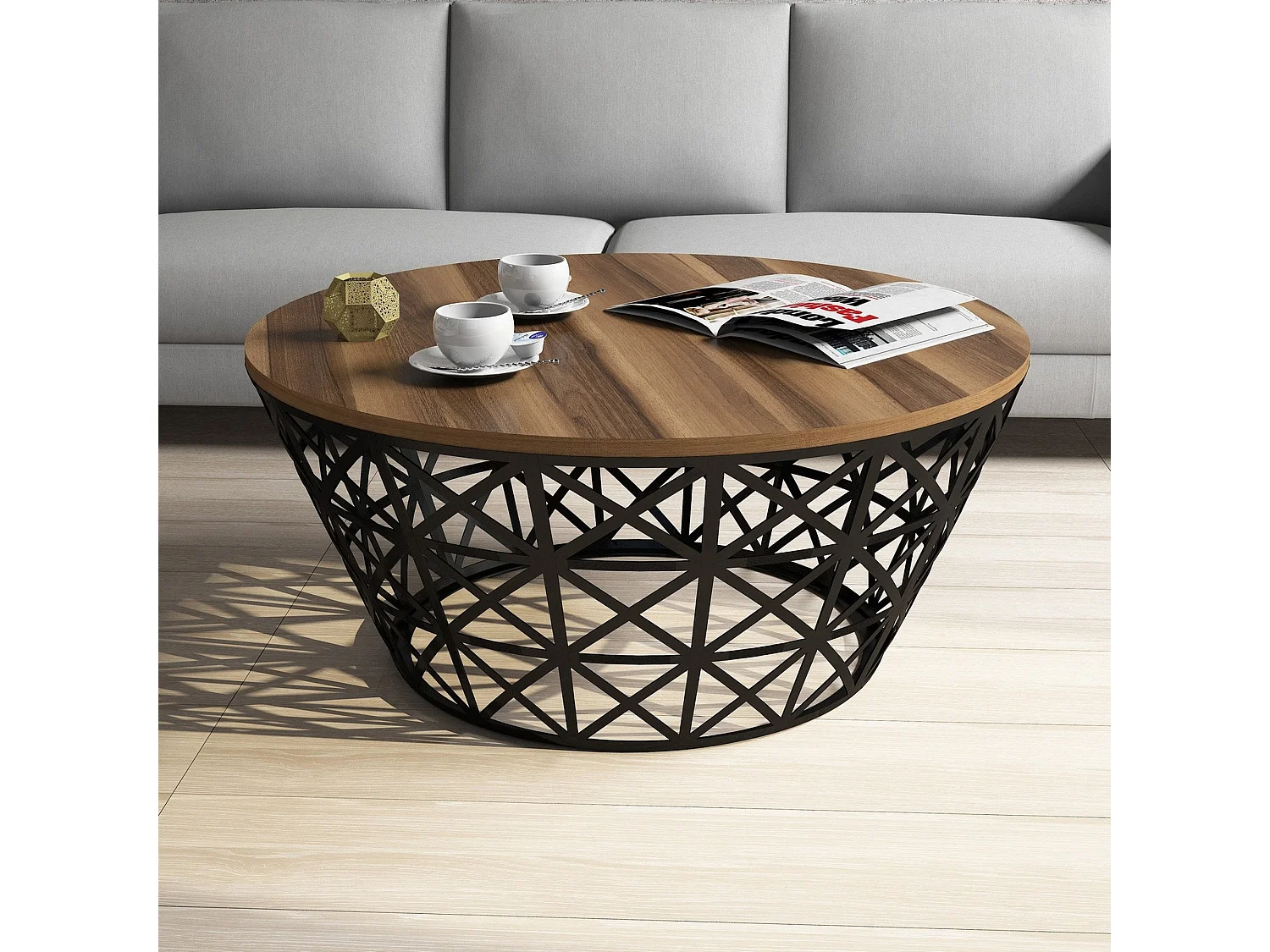 Table d’appoint ganges design panneau de particules plaqué mélaminé en couleur nogal noir. 90x90x38cm