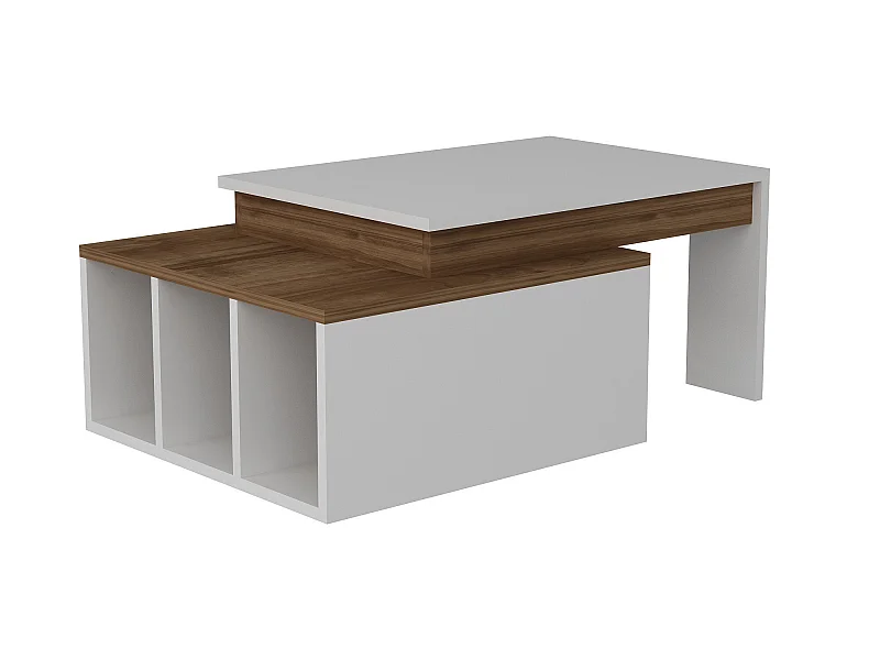 Mesa auxiliar,100% tablero de aglomerado rechapado en melamina, color blanco  nogal