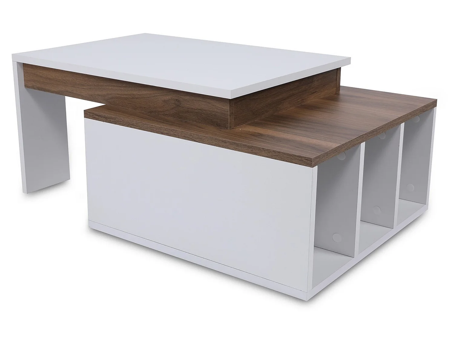 Table d’appoint sena design panneau de particules plaqué mélaminé en couleur blanc nogal. 90x37,4x60cm