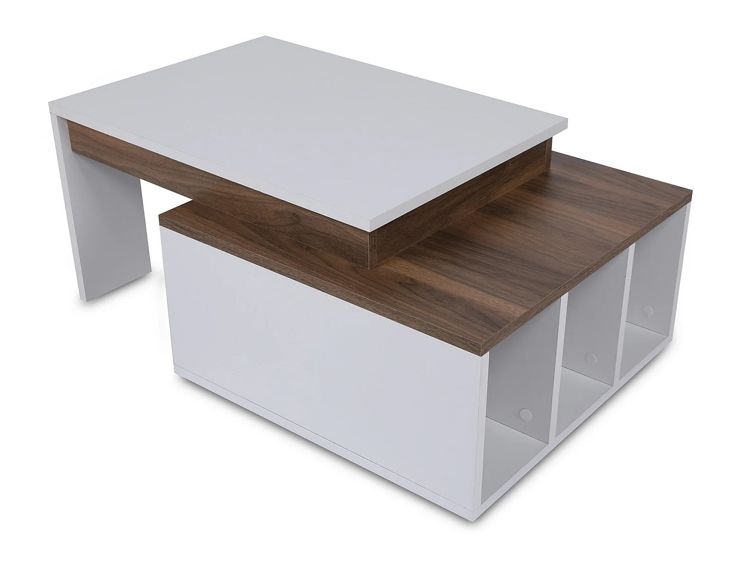 Table d’appoint sena design panneau de particules plaqué mélaminé en couleur blanc nogal. 90x37,4x60cm