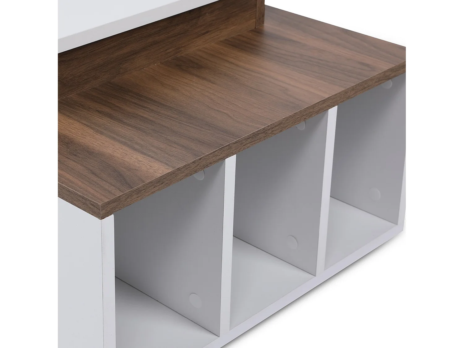 Table d’appoint sena design panneau de particules plaqué mélaminé en couleur blanc nogal. 90x37,4x60cm