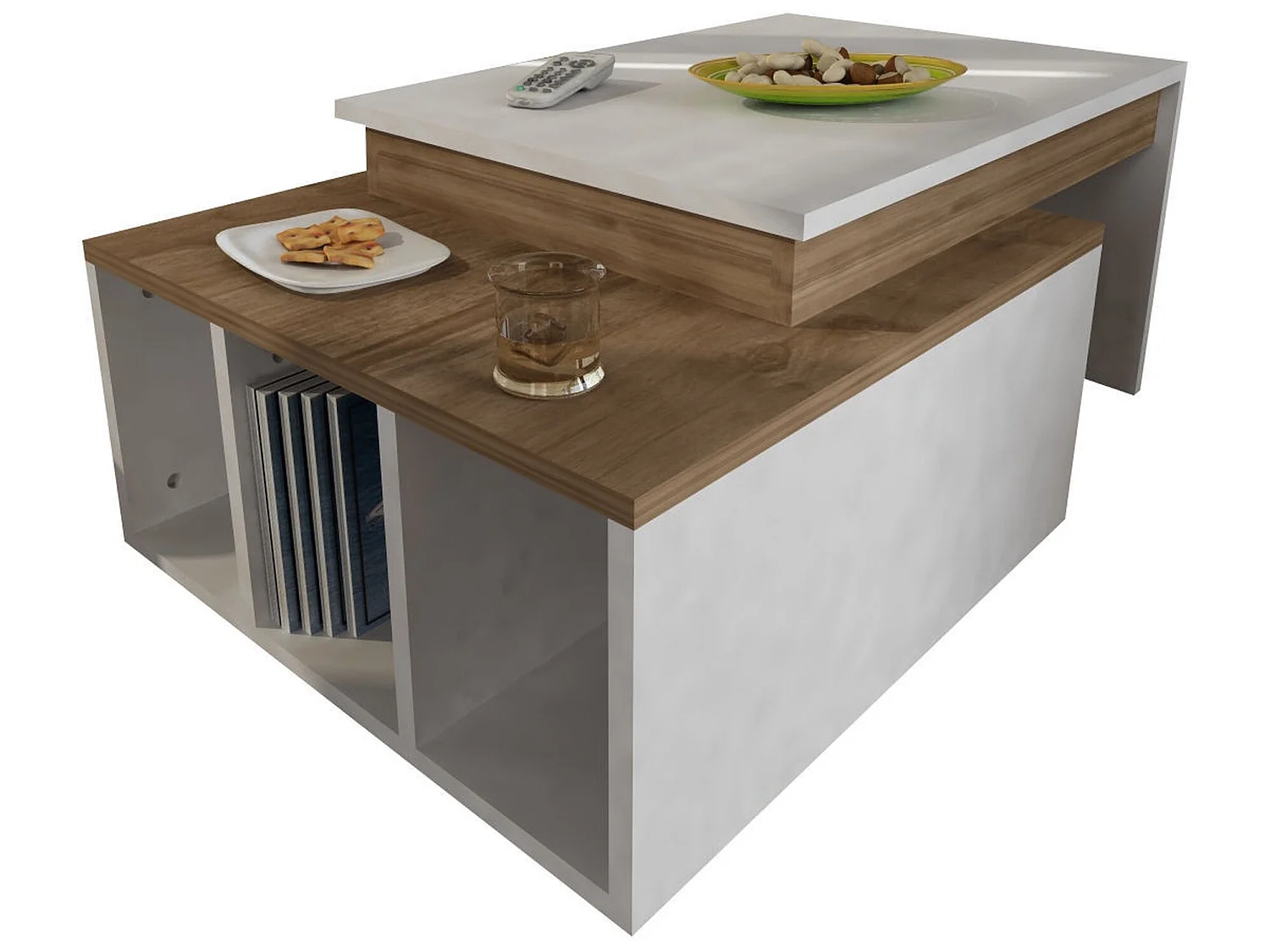 Table d’appoint sena design panneau de particules plaqué mélaminé en couleur blanc nogal. 90x37,4x60cm