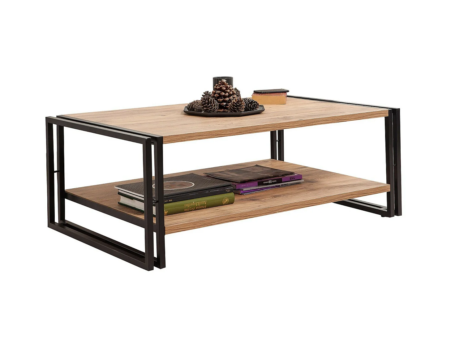 Tables basses tajo, structure et le support fabriquées en métal en couleur pin atlantique noir. 110x40x70cm