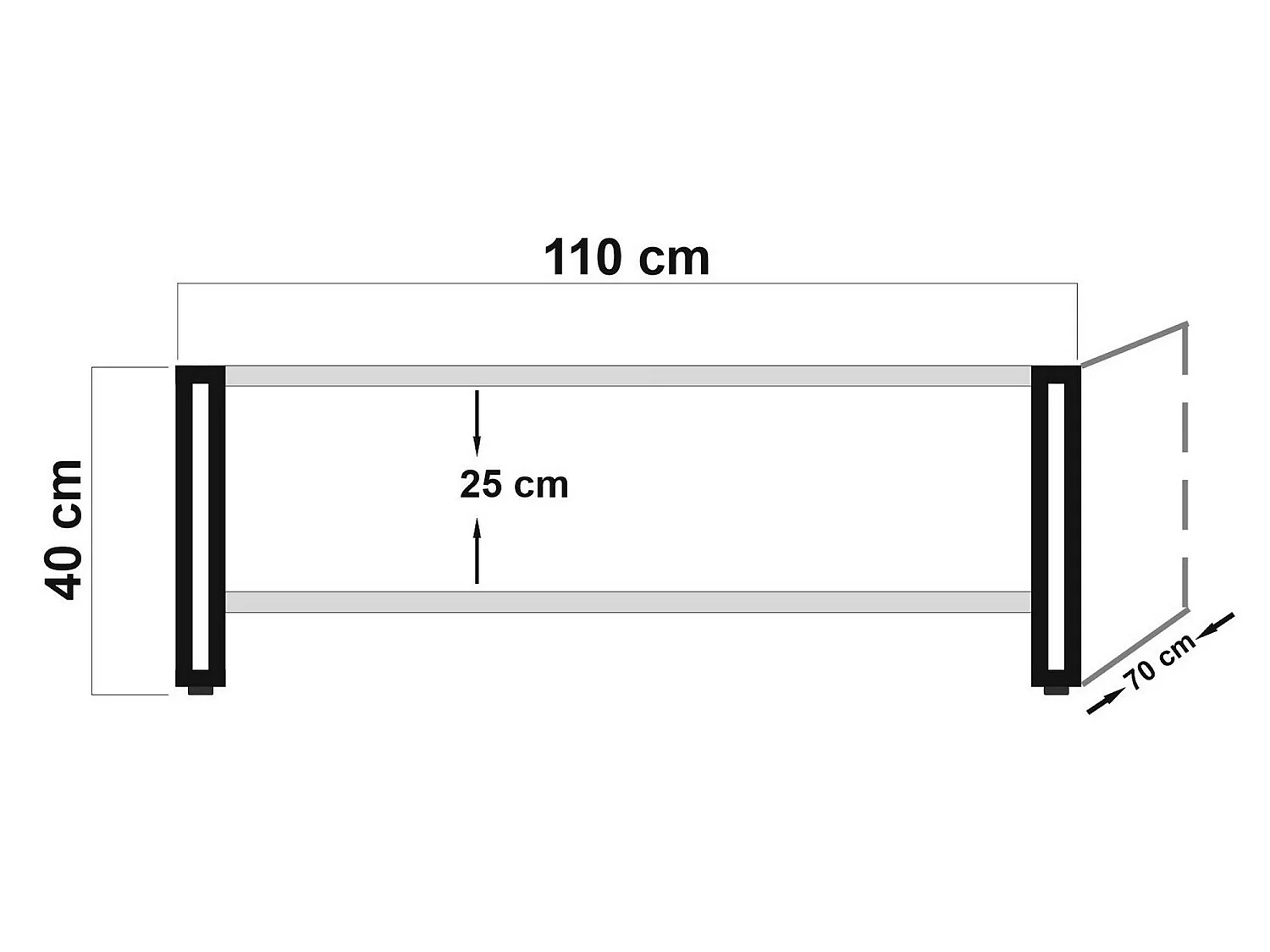 Tables basses tajo, structure et le support fabriquées en métal en couleur pin atlantique noir. 110x40x70cm