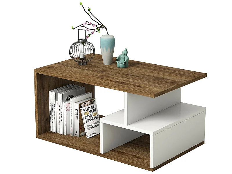 Mesa auxiliar,100% tablero de aglomerado rechapado en melamina, color oscuro  nogal  blanco