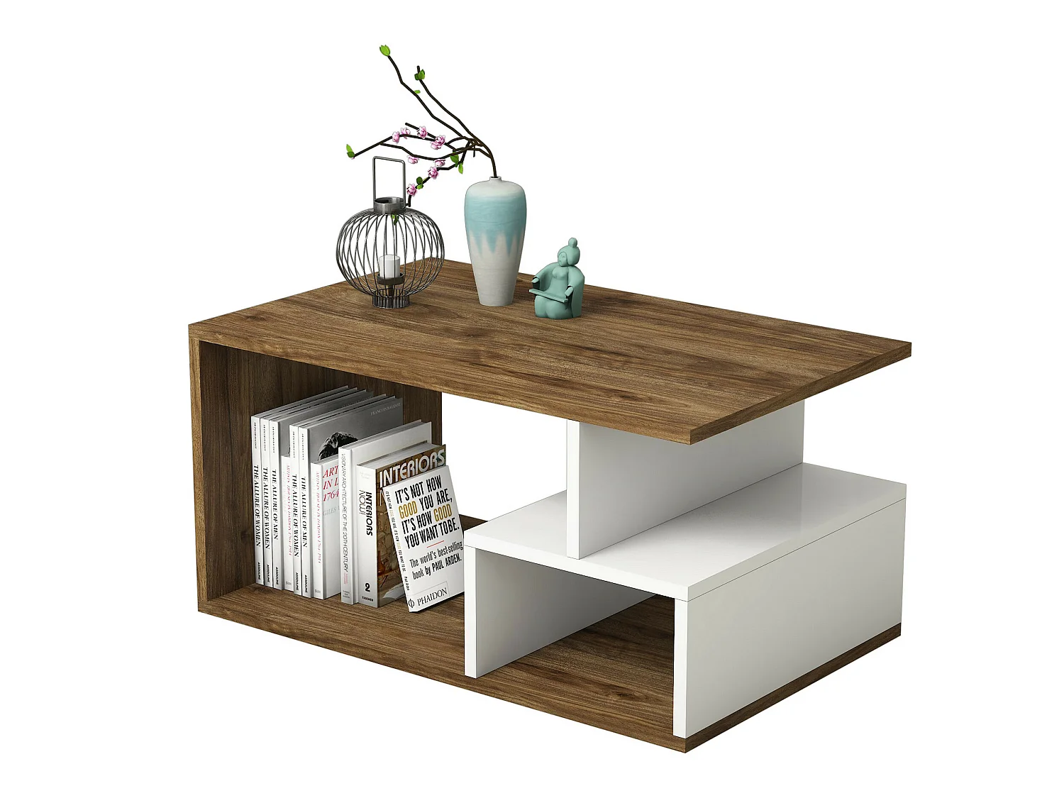 Table d’appoint niger design panneau de particules plaqué mélaminé en couleur foncé nogal blanche. 90x54x42cm