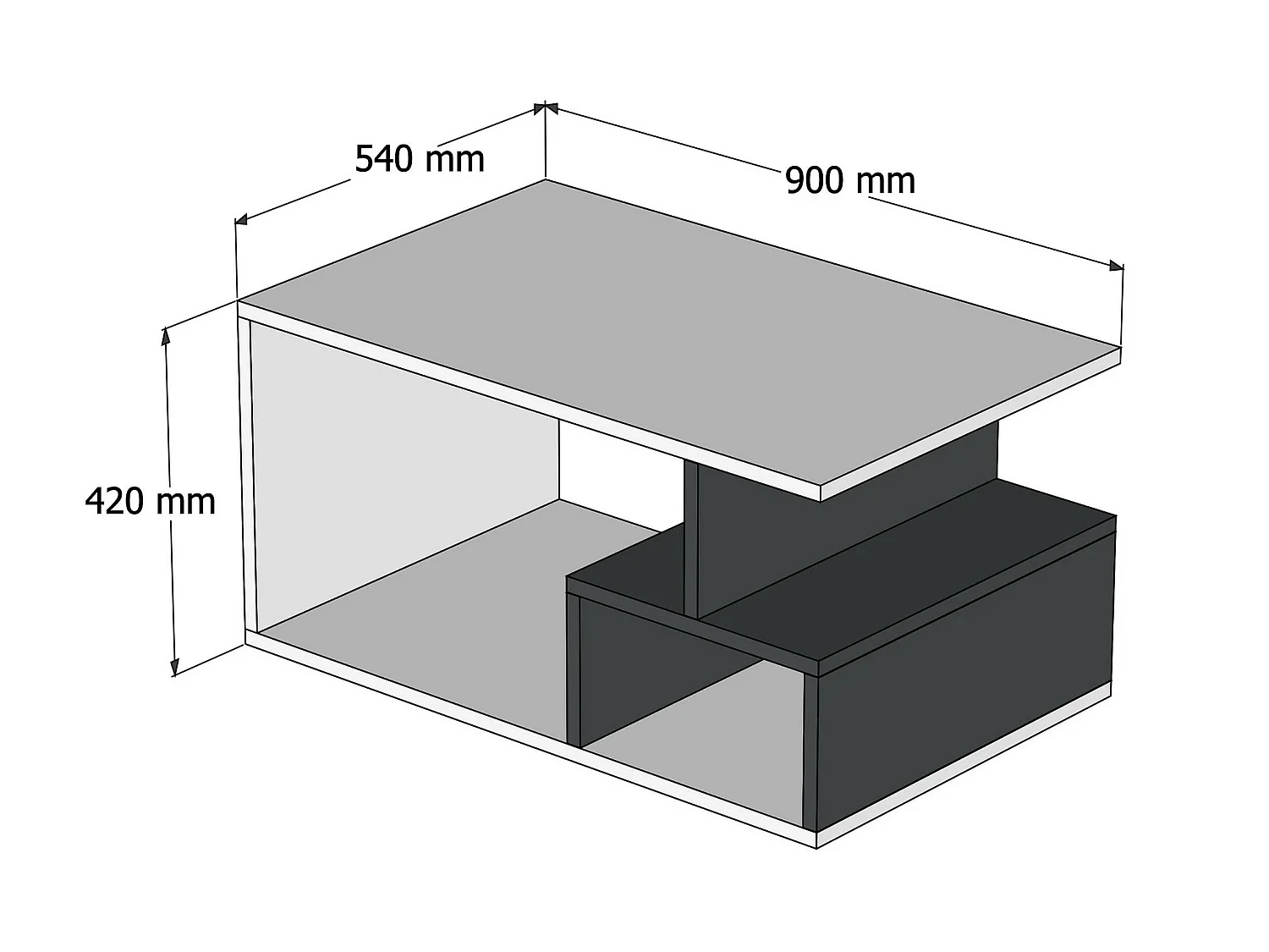 Table d’appoint niger design panneau de particules plaqué mélaminé en couleur foncé nogal blanche. 90x54x42cm