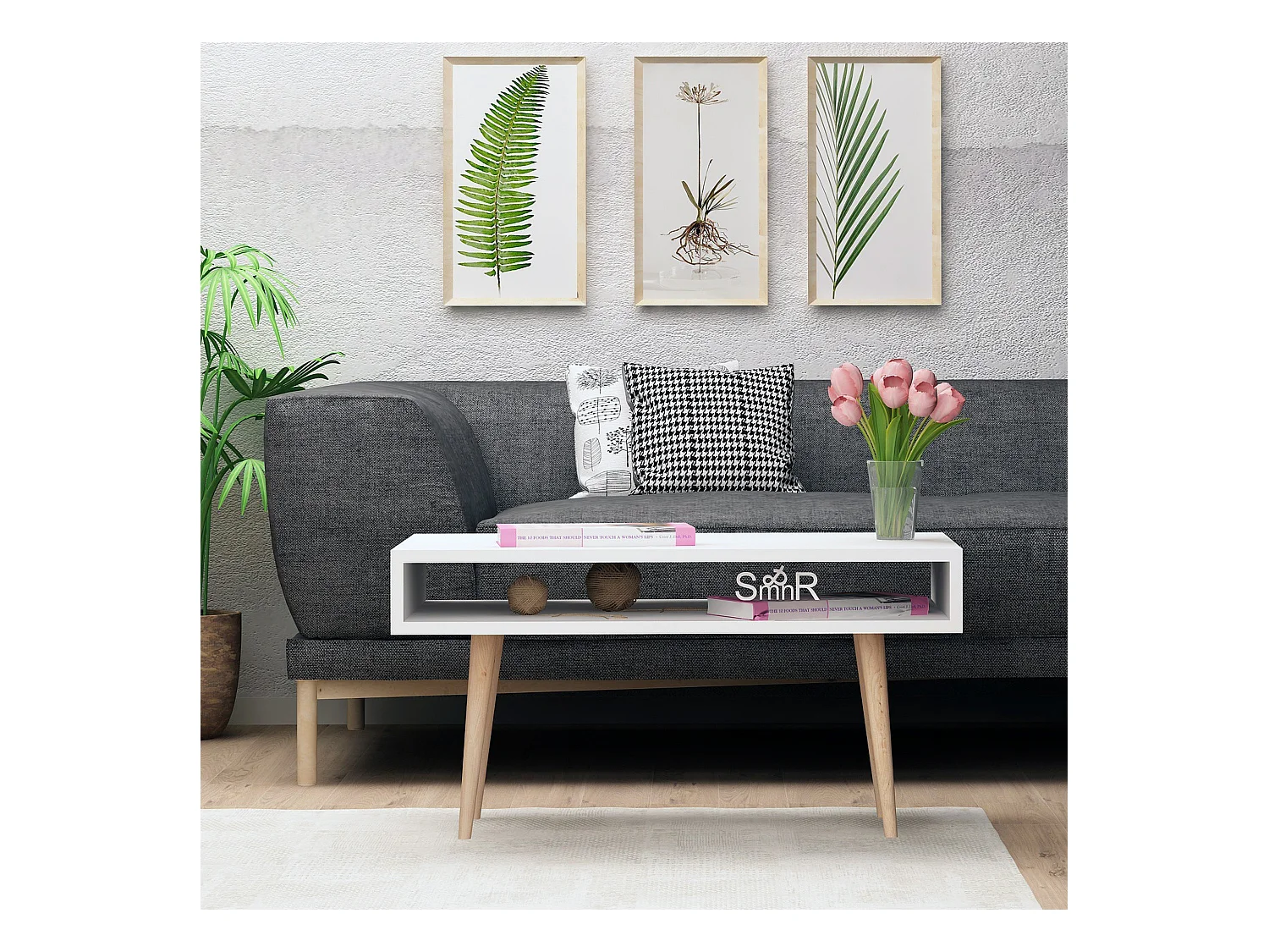 Table d’appoint sena design panneau de particules plaqué mélaminé en couleur blanc. 80x53,6x45cm