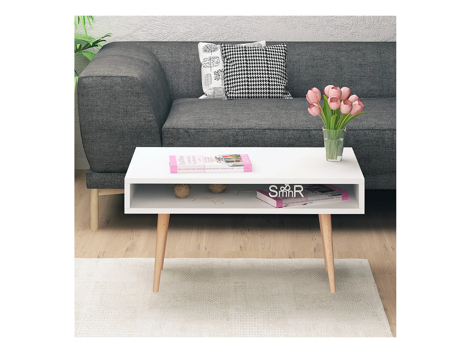 Table d’appoint sena design panneau de particules plaqué mélaminé en couleur blanc. 80x53,6x45cm