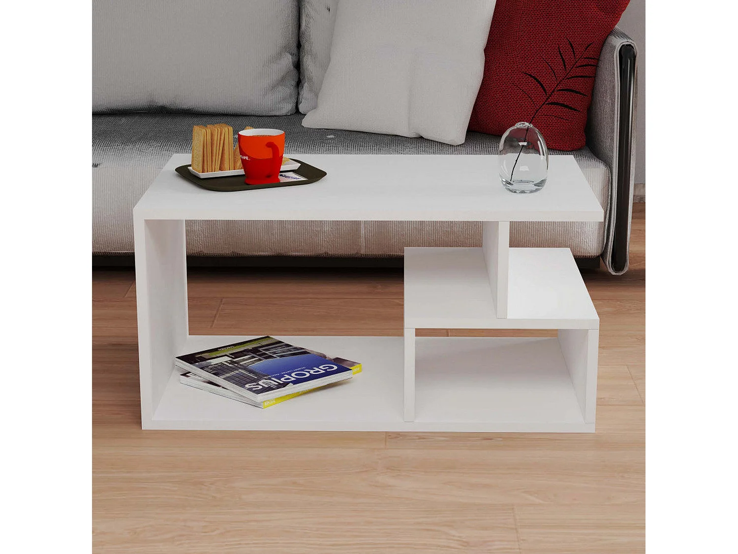 Table d’appoint niger design panneau de particules plaqué mélaminé en couleur blanc. 90x54x42cm