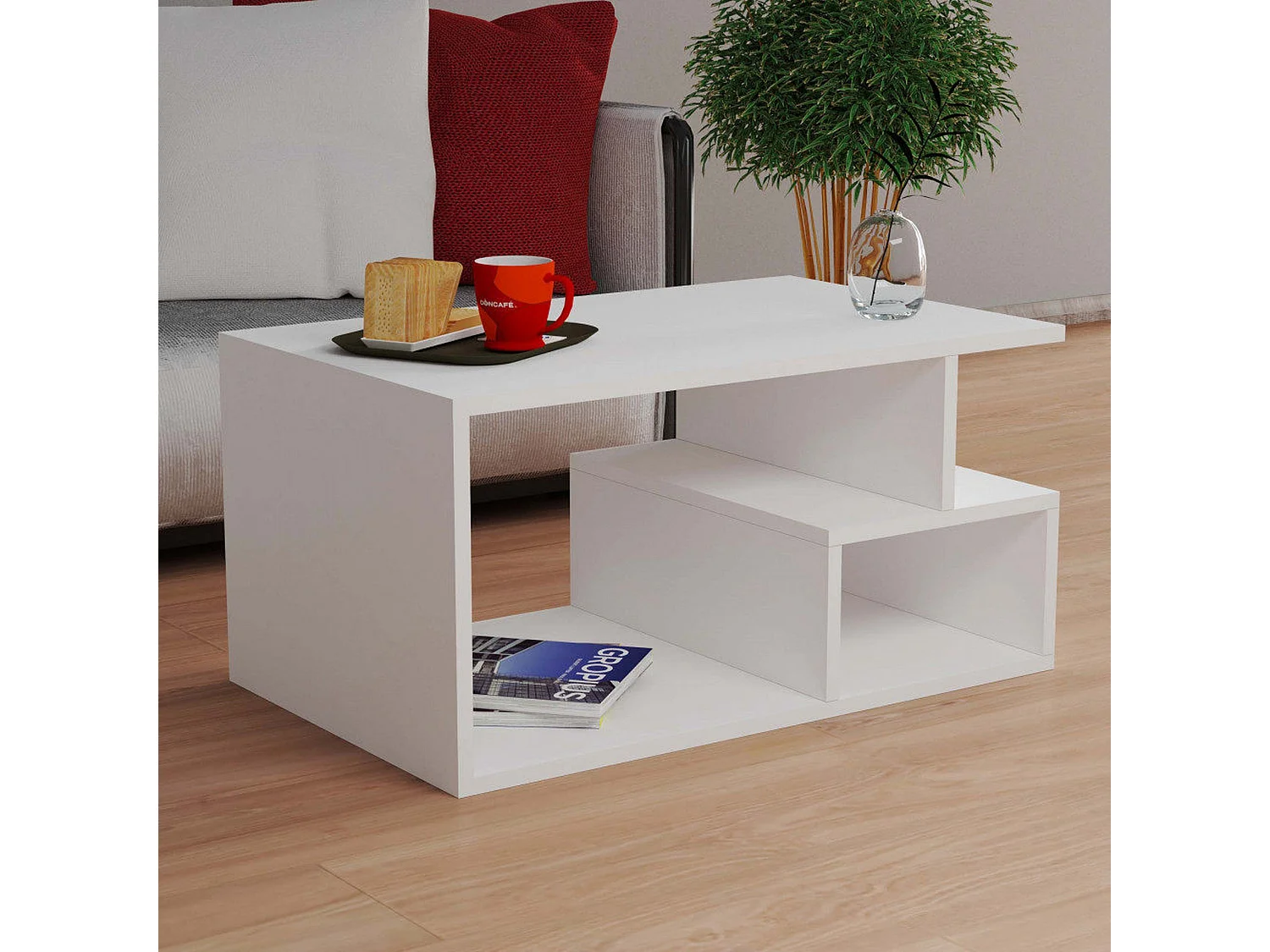 Table d’appoint niger design panneau de particules plaqué mélaminé en couleur blanc. 90x54x42cm