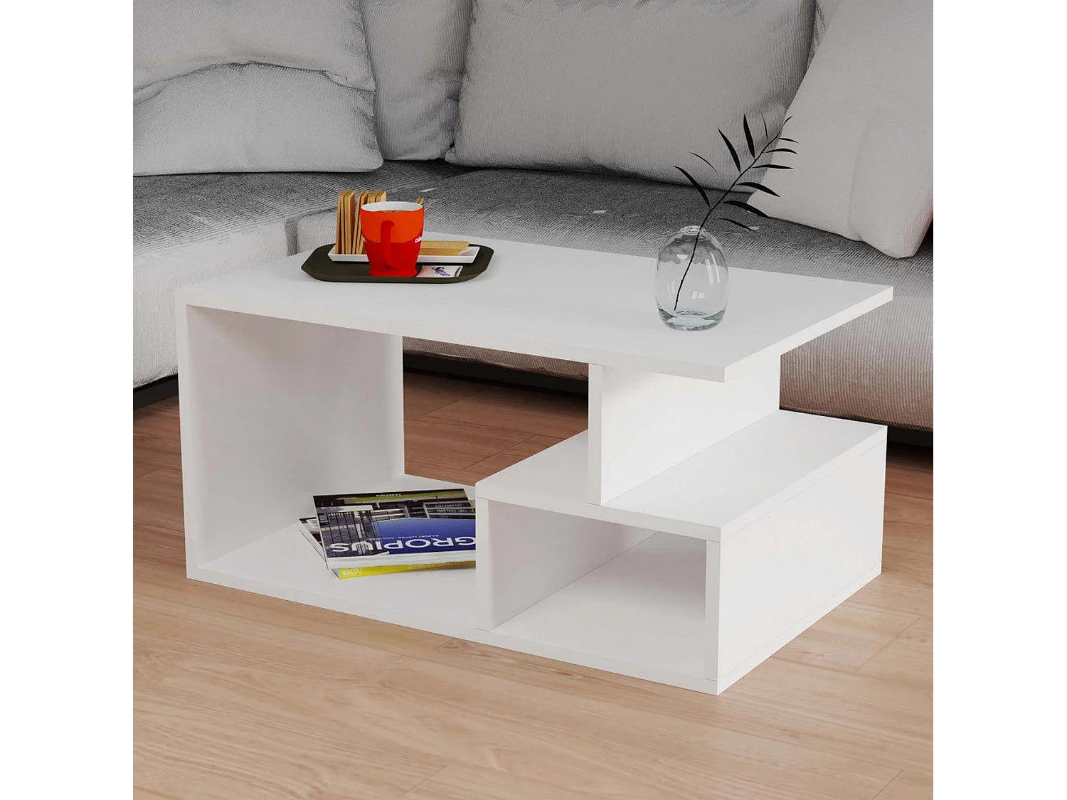 Table d’appoint niger design panneau de particules plaqué mélaminé en couleur blanc. 90x54x42cm