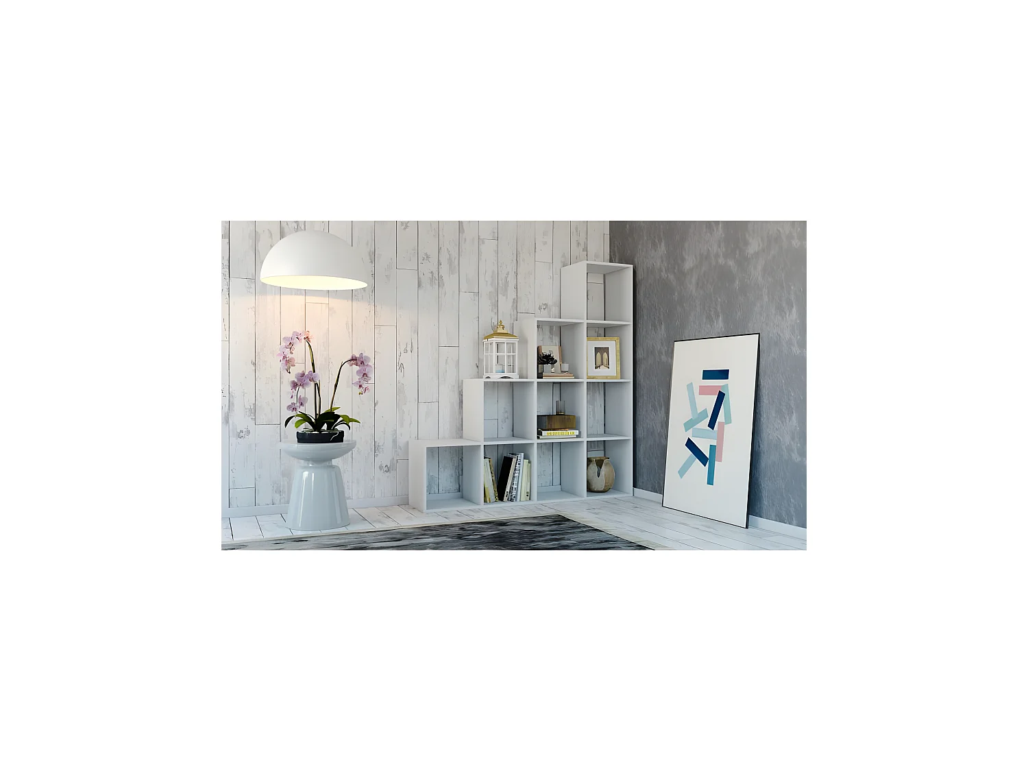 SALERNO | Estante para escalera moderno 10 nichos / compartimentos / cubos 30x153x153 cm | Librería moderna Armario de almacenamiento