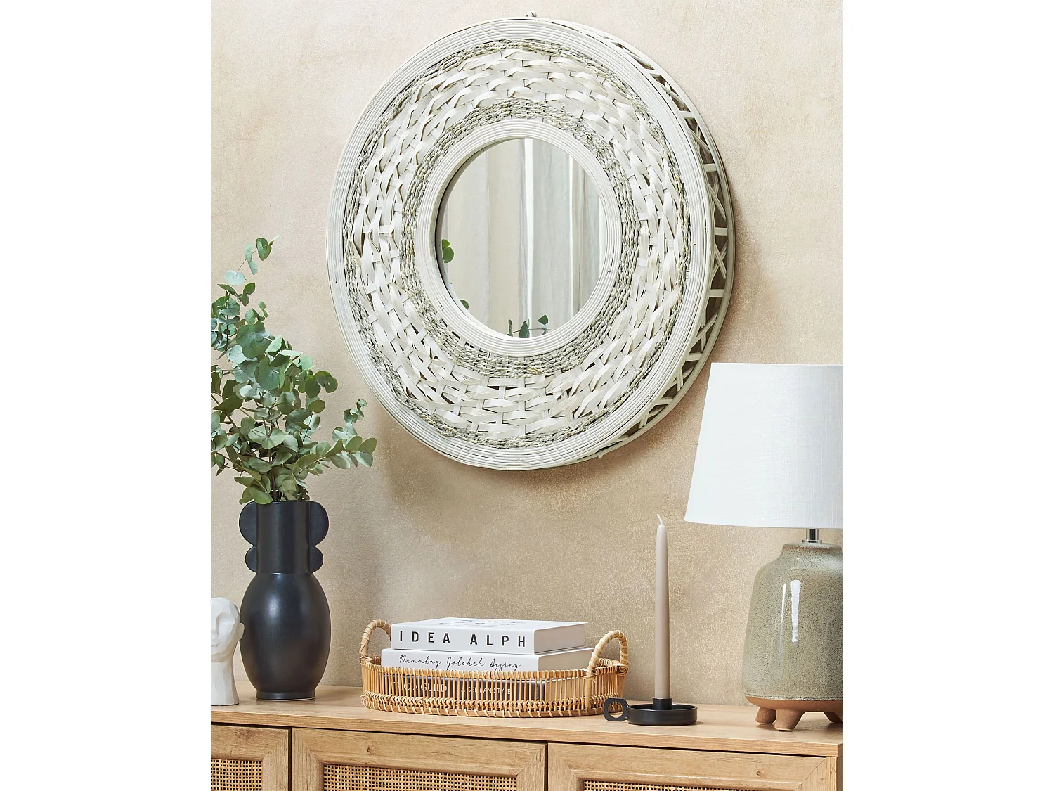 Specchio SOLEDAD 61 cm 61 cm Legno di bambù Bianco