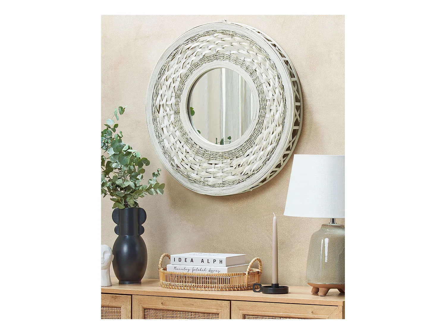 Espejo SOLEDAD 61 cm 61 cm Madera de bambú Blanco