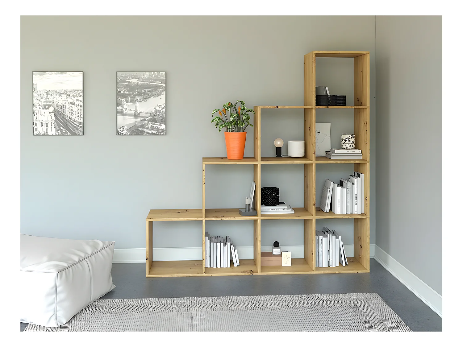 SALERNO | Étagère casier bibliothèque moderne 153x153x30 | Séparateur de pièce | Meuble gain de place  | 10 casiers de rangement