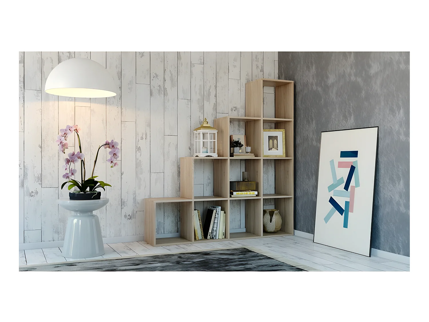 SALERNO | Étagère casier bibliothèque moderne 153x153x30 | Séparateur de pièce | Meuble gain de place  | 10 casiers de rangement