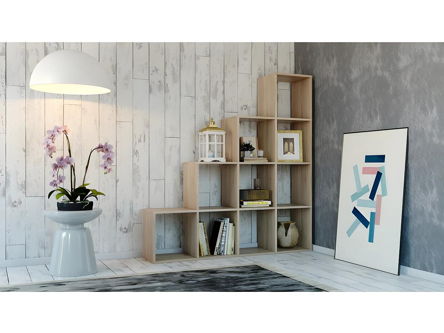 SALERNO | Étagère casier bibliothèque moderne 153x153x30 | Séparateur de pièce | Meuble gain de place  | 10 casiers de rangement