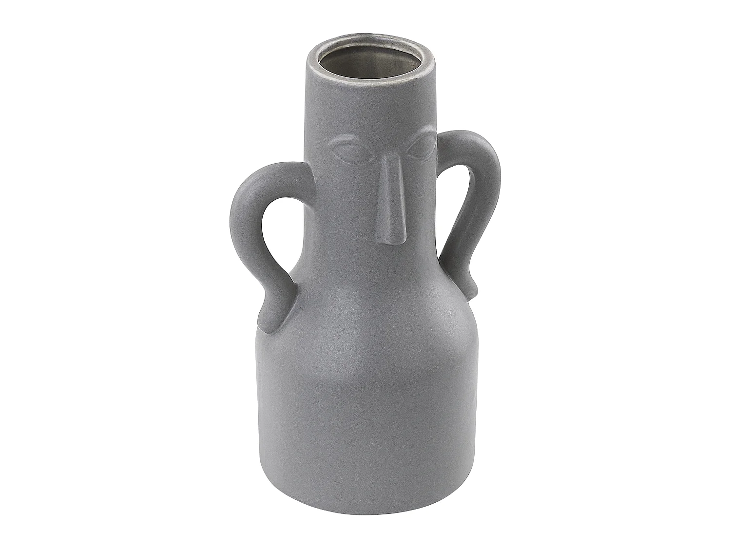 Blumenvase Keramik handgefertigt grau 21 cm Gesichtsmotiv mit Griffen Tripoli