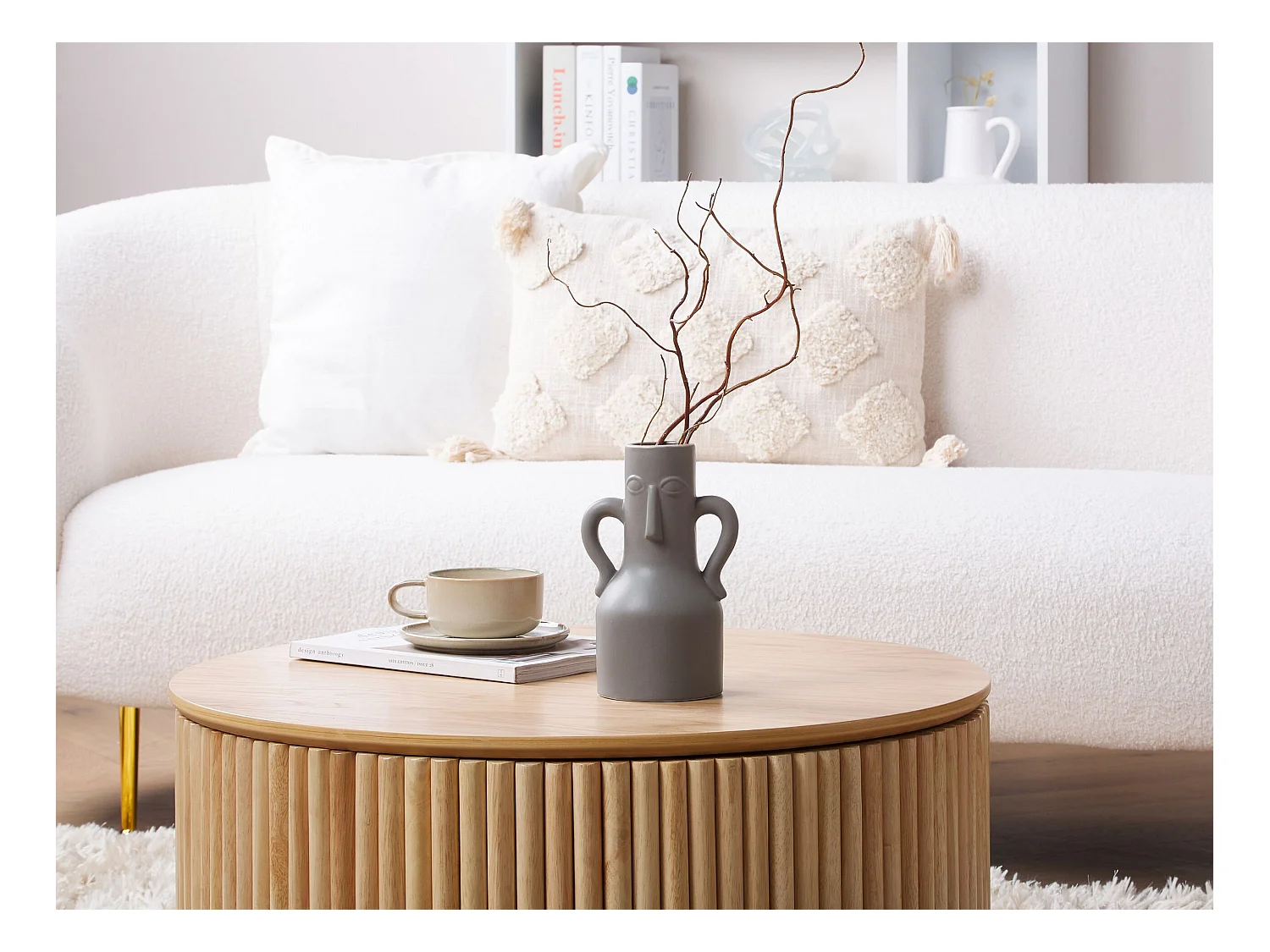 Blumenvase Keramik handgefertigt grau 21 cm Gesichtsmotiv mit Griffen Tripoli