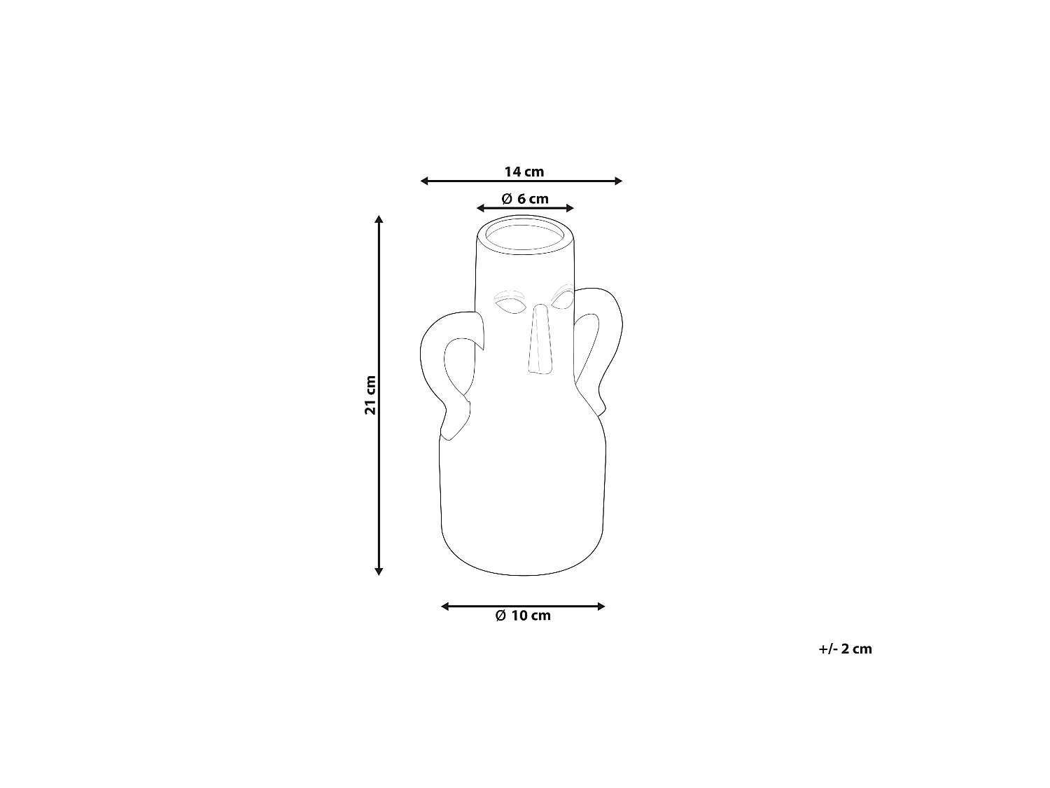 Blumenvase Keramik handgefertigt grau 21 cm Gesichtsmotiv mit Griffen Tripoli