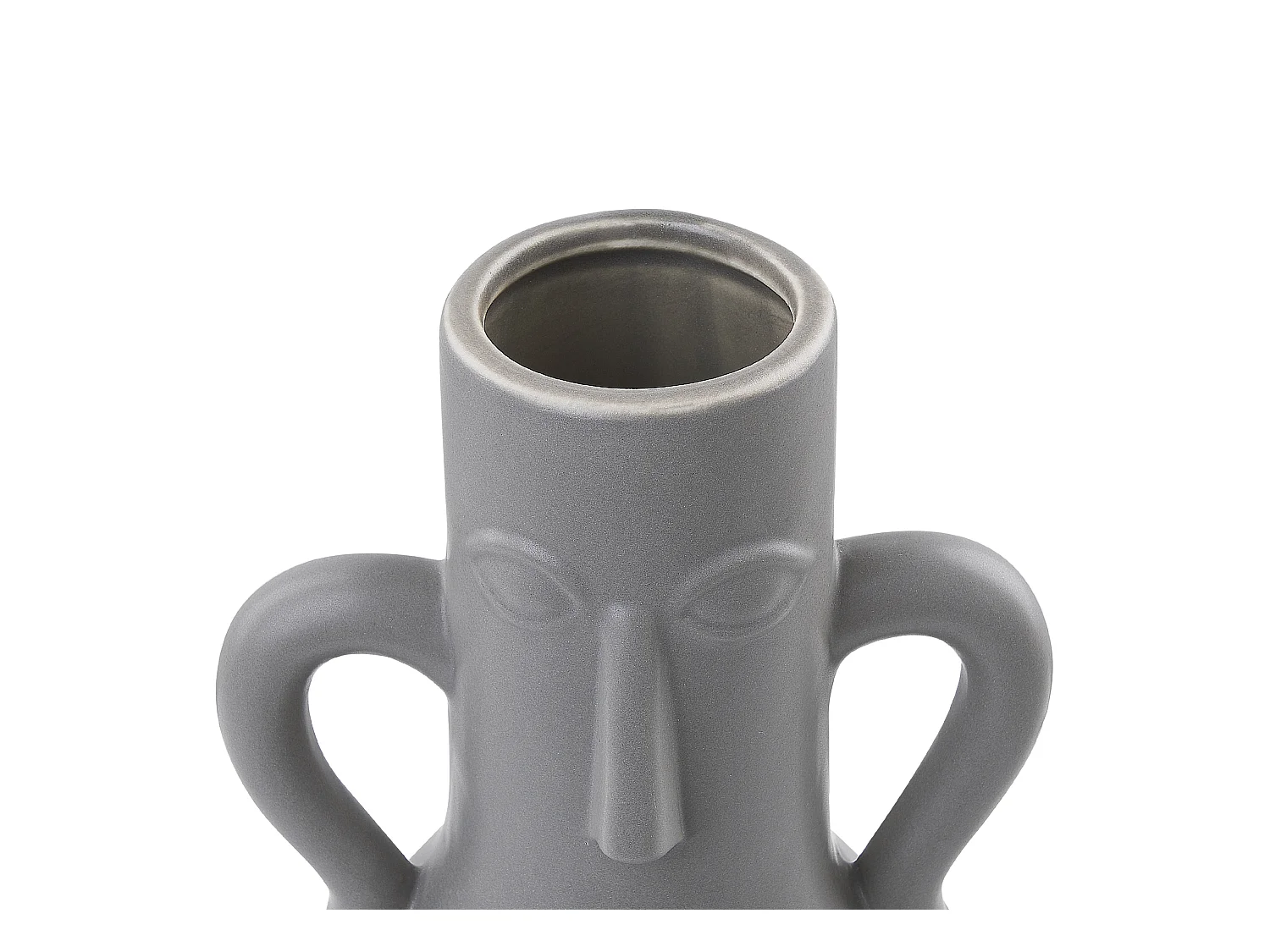 Blumenvase Keramik handgefertigt grau 21 cm Gesichtsmotiv mit Griffen Tripoli