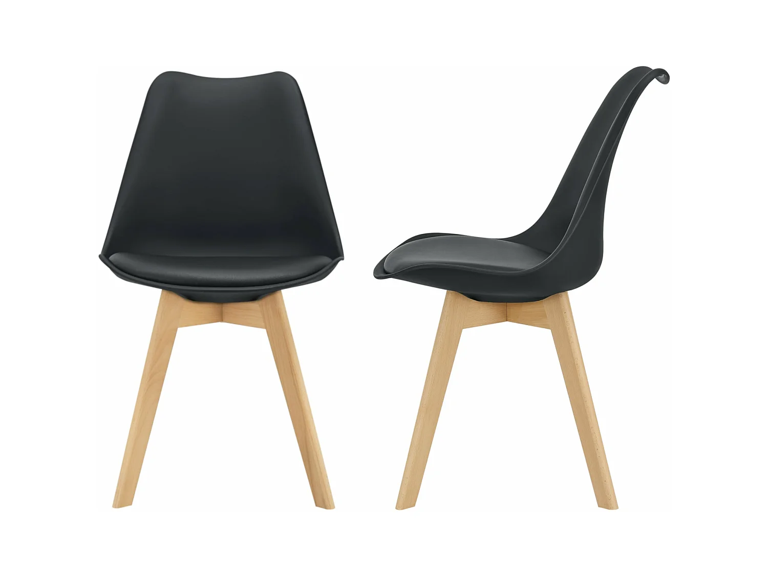 Lot de 2 chaises siège de salle à manger cuisine plastique synthétique hêtre 81 cm noir 03_0002772