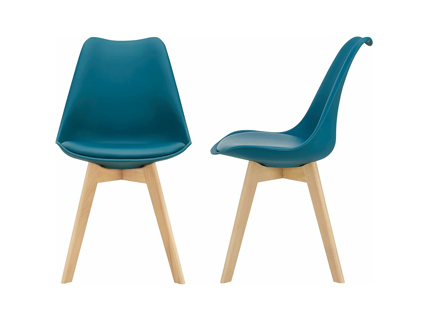 Lot de 2 chaises siège de salle à manger scandinave cuisine plastique synthétique hêtre 81 cm turquoise 03_0002774