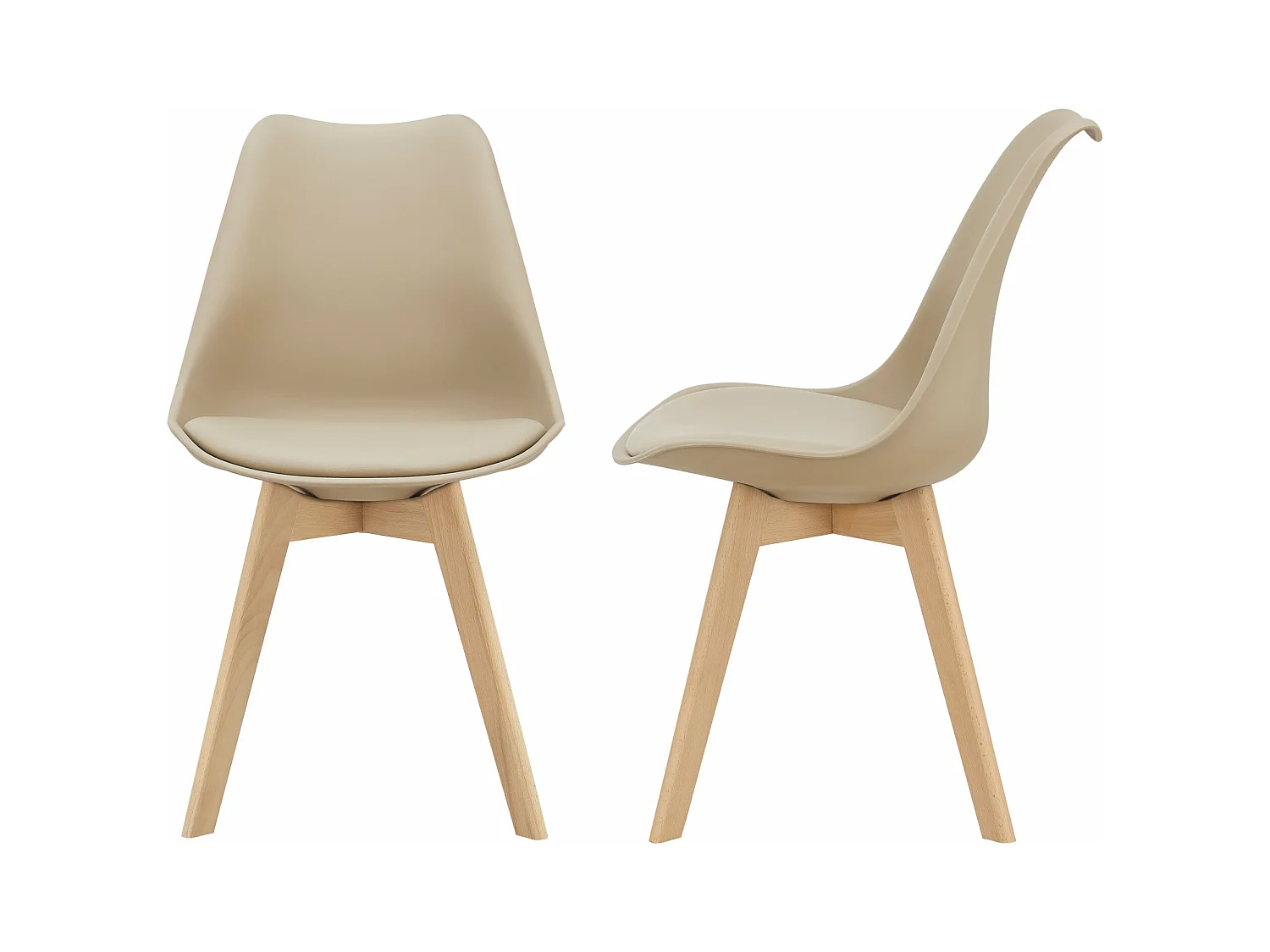 Lot de 2 chaises de salle à manger scandinave siège cuisine plastique synthétique hêtre 81 cm beige 03_0002767