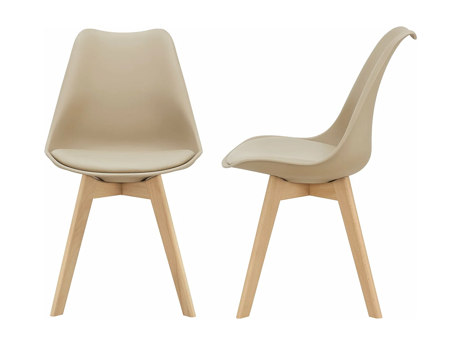 Juego de 2 sillas de comedor de piel sintética beige pies haya diseño escandinavo 03_0002767