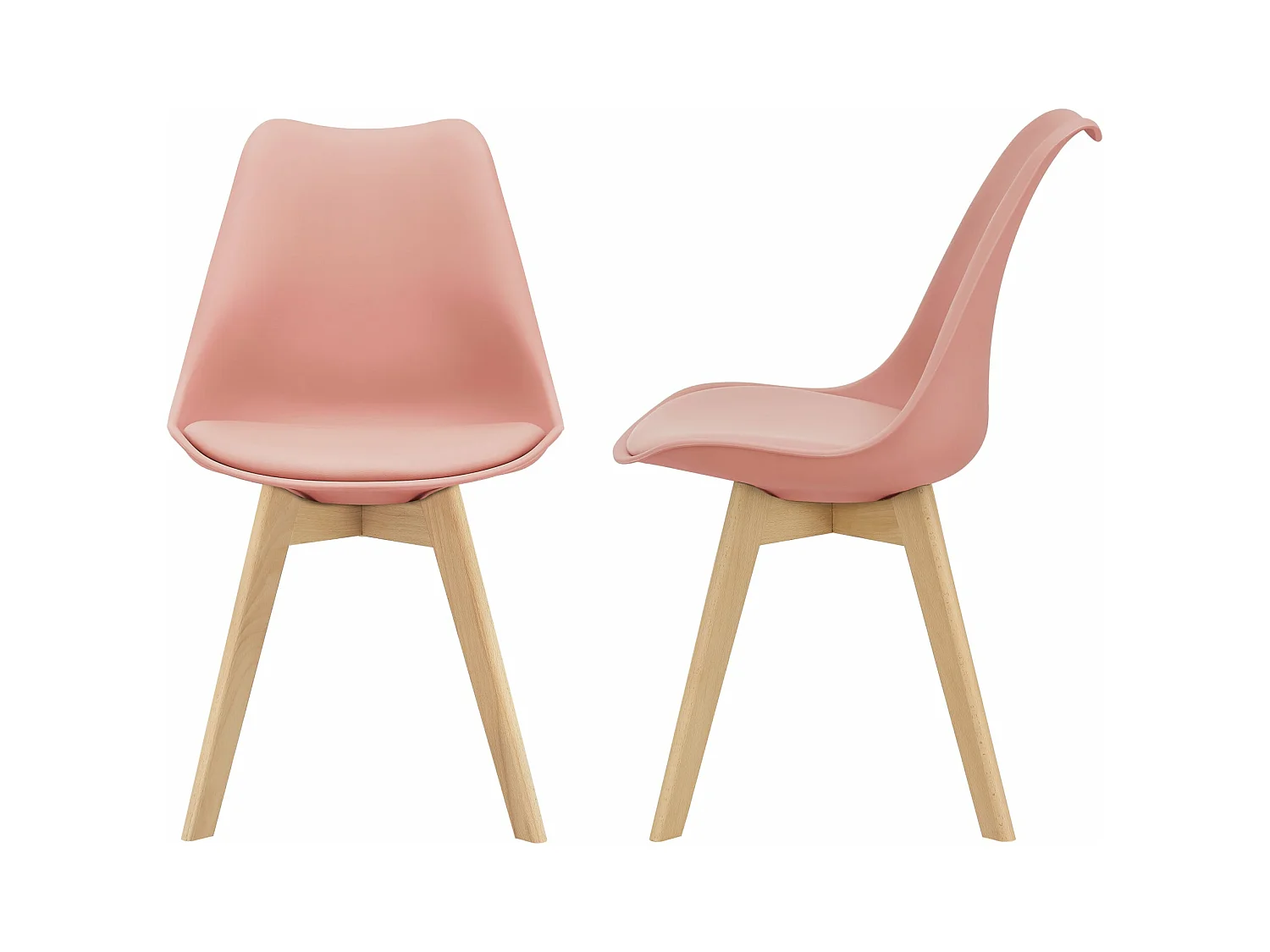 Lot de 2 chaises de salle à manger siège scandinave cuisine plastique synthétique hêtre 81 cm rose 03_0002773