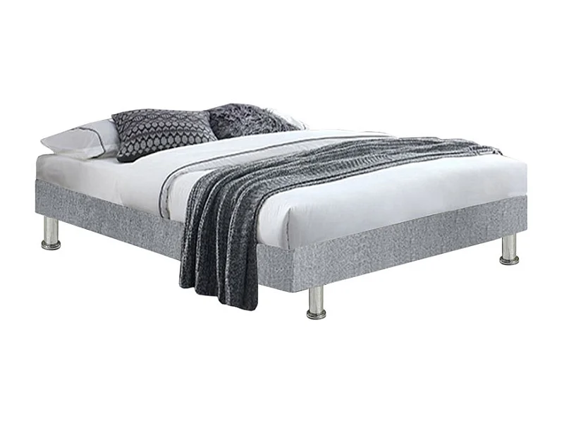 Pack lit 90 x 190 cm sommier tissu gris clair + matelas - REMIMOS