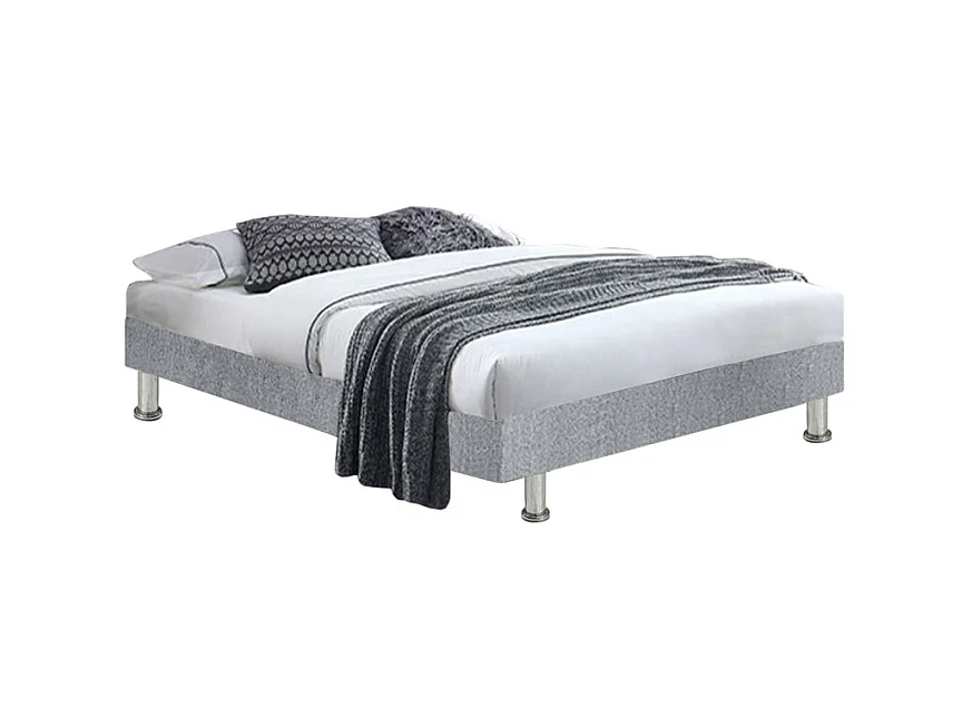 Pack lit 90 x 190 cm sommier tissu gris clair + matelas - REMIMOS