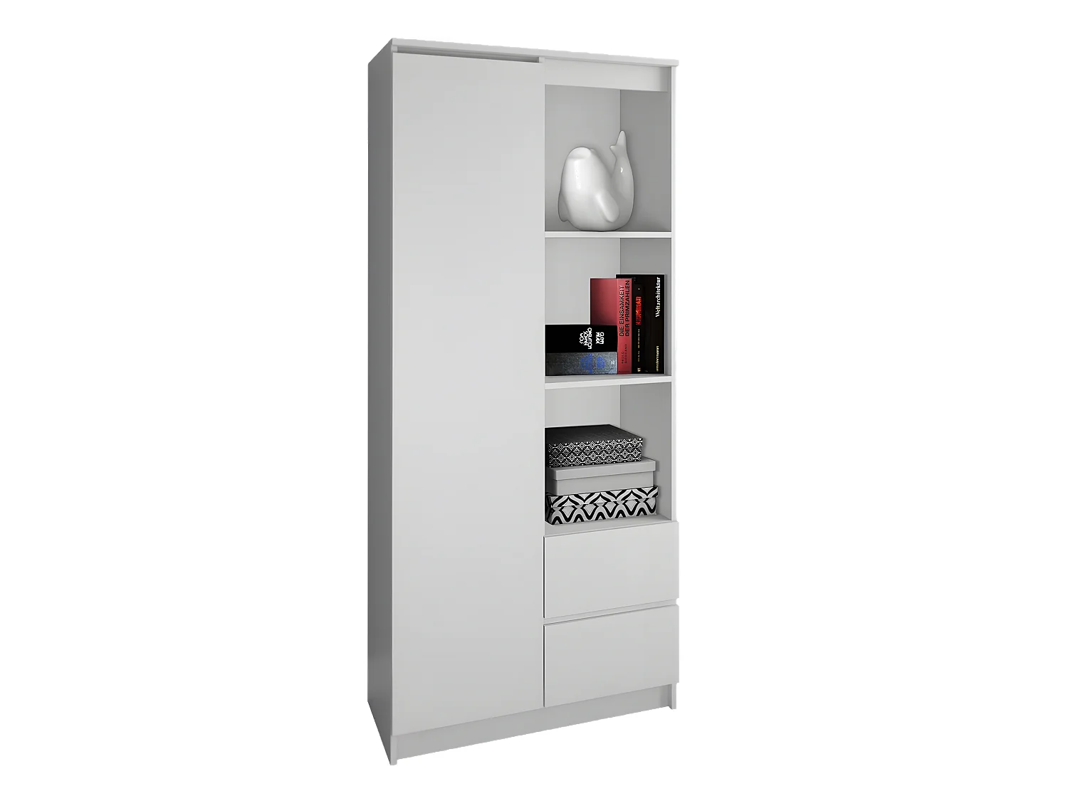 LIVORNO - Librería de 7 nichos + Cajones de escritorio de 2 dormitorios - 180x80x35 - Unidad de almacenamiento - Estanterías de libros decorativas