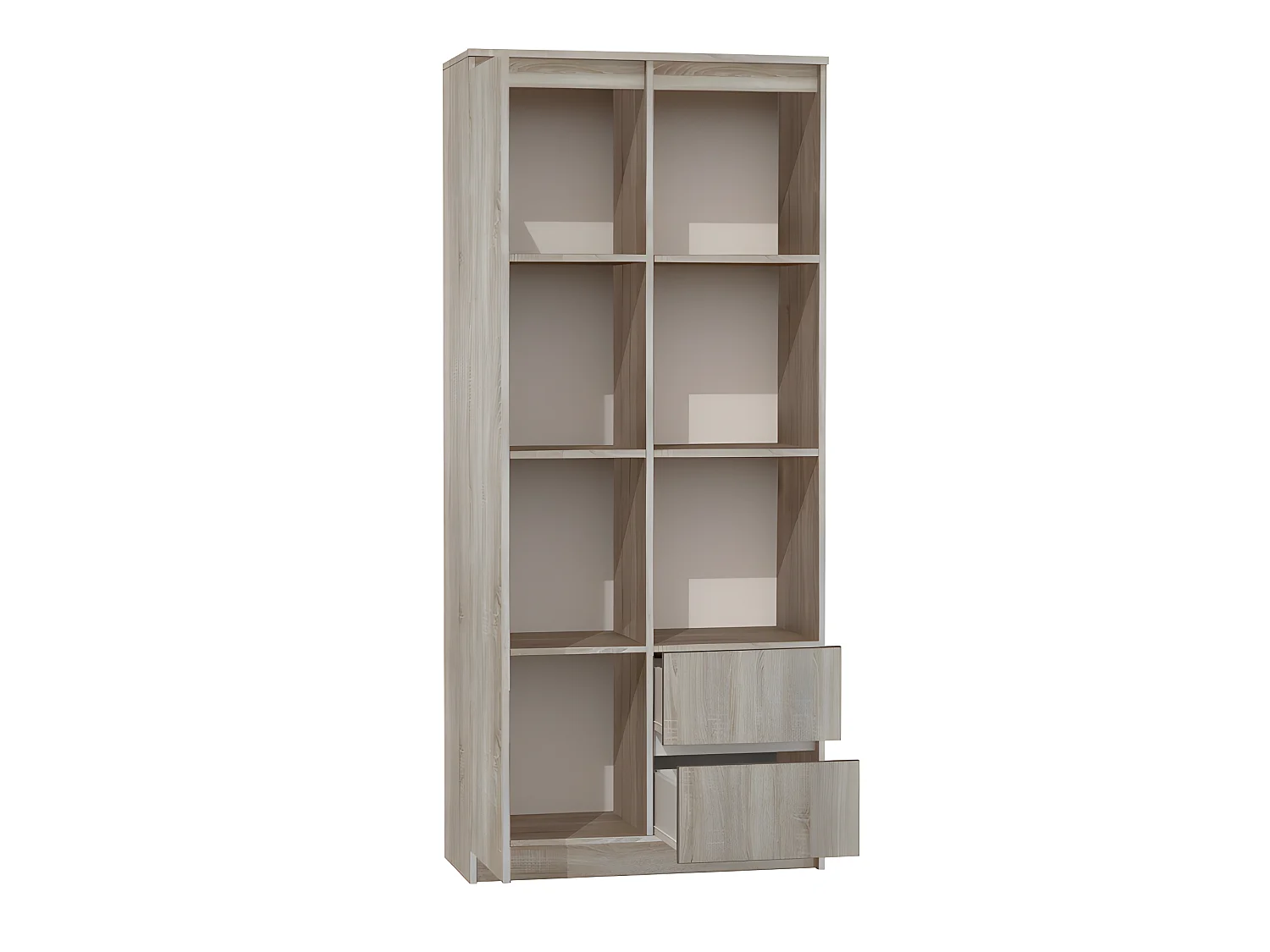 LIVORNO - Bibliothèque 7 niches + 2 tiroirs bureau chambre - 180x80x35 - Meuble de rangement