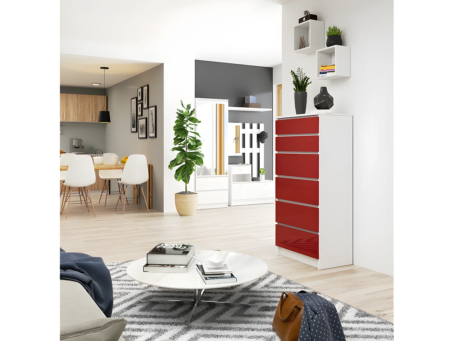 SKANDI - Cassettiera in stile moderno soggiorno/camera da letto/sala da pranzo - 60x130x40 - 6 cassetti spaziosi