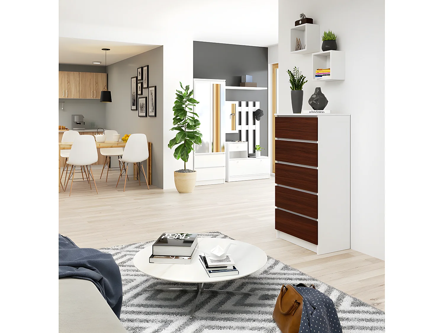 SKANDI - Commode style moderne salon/chambre/salle à manger - 60x130x40 - 6 tiroirs spacieux