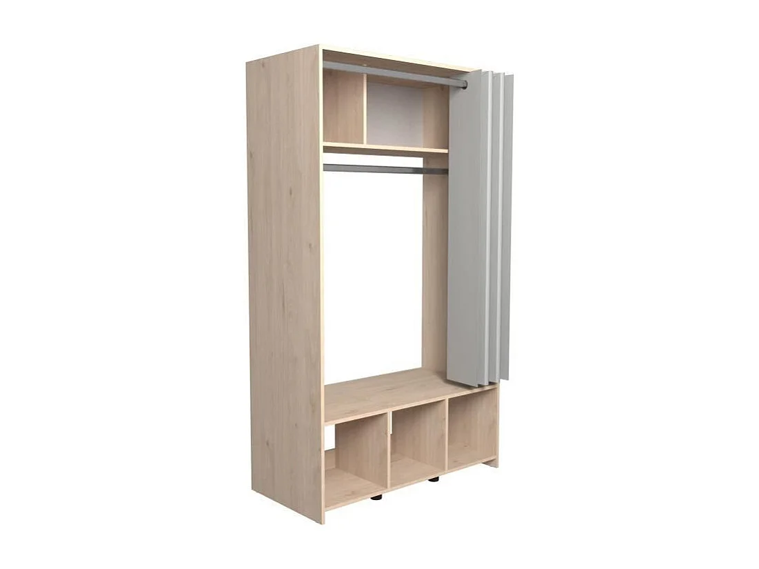 Kit dressing Vestiaire ARTIC avec rideau - Chene Jackson - 1 penderie - L 103 x H 180,4 x P 50,3 cm - EKIPA