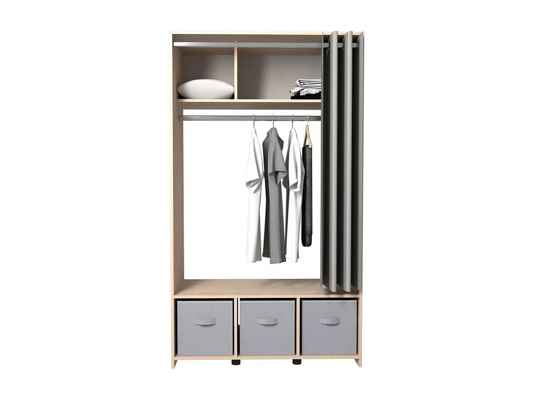Kit dressing Vestiaire ARTIC avec rideau - Chene Jackson - 1 penderie - L 103 x H 180,4 x P 50,3 cm - EKIPA
