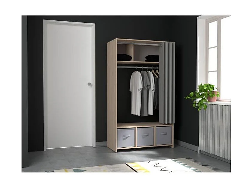 Kit dressing Vestiaire ARTIC avec rideau - Chene Jackson - 1 penderie - L 103 x H 180,4 x P 50,3 cm - EKIPA
