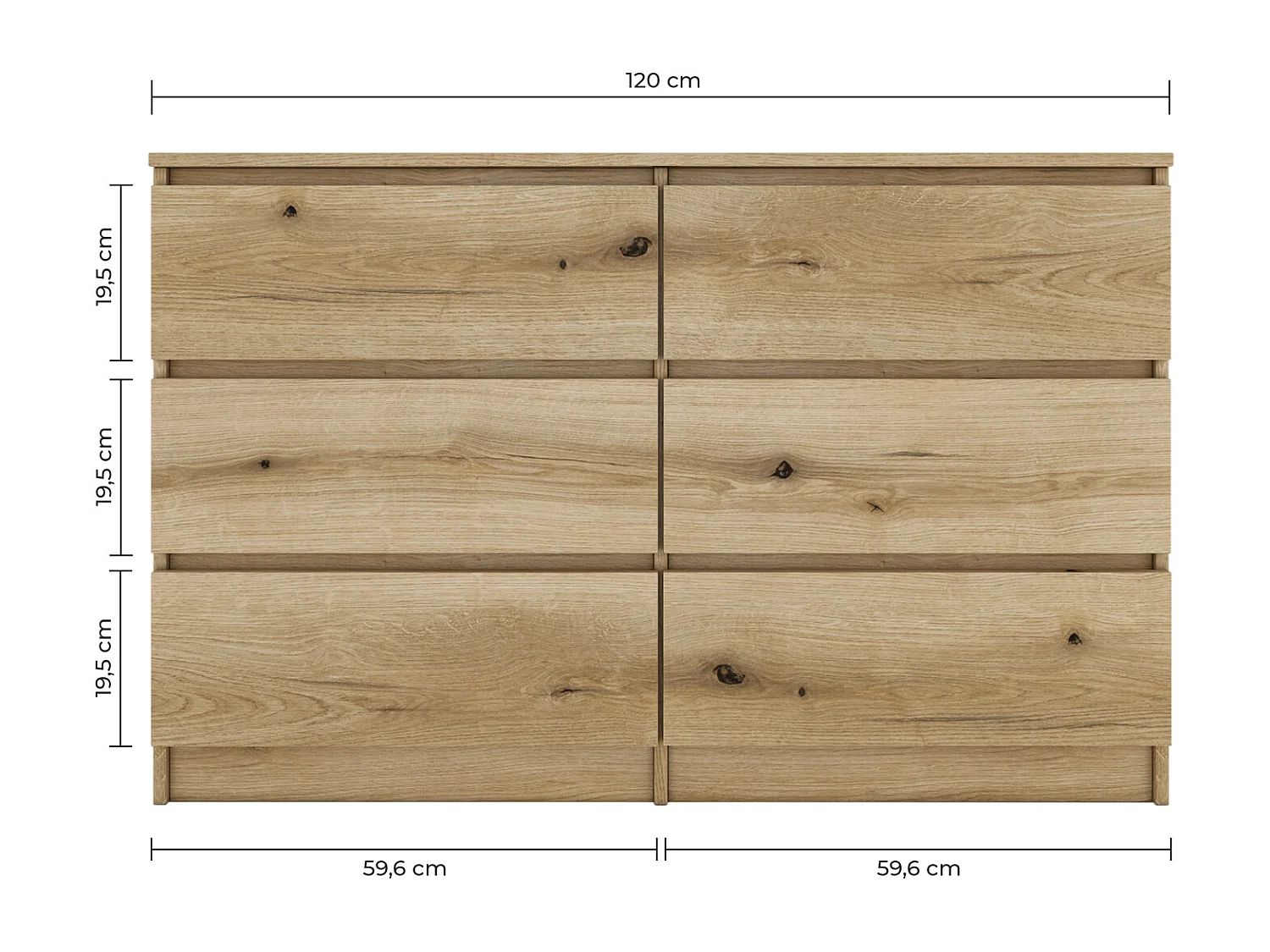 MILAN | Commode contemporaine 6 tiroirs chambre/salon/bureau | 30x120x77 cm | Style scandinave | Meuble de rangementent