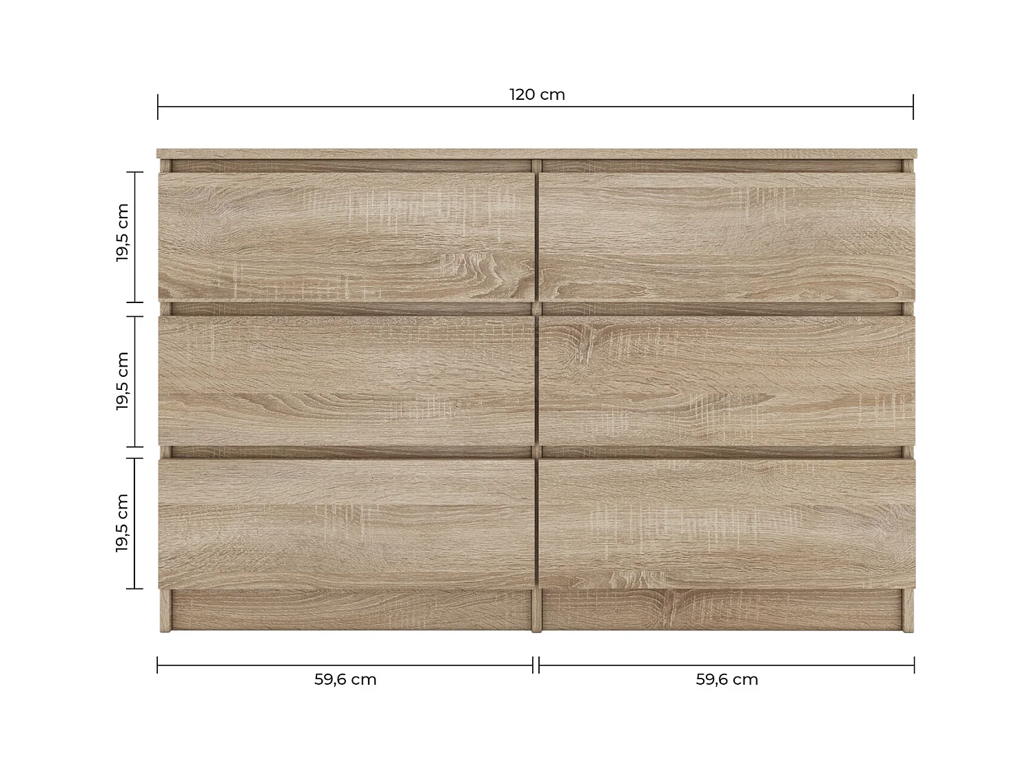 MILANO - Cassettiera grande 6 cassetti - 30x120x77cm - Stile scandinavo - Mobile contenitore - Cassettiera